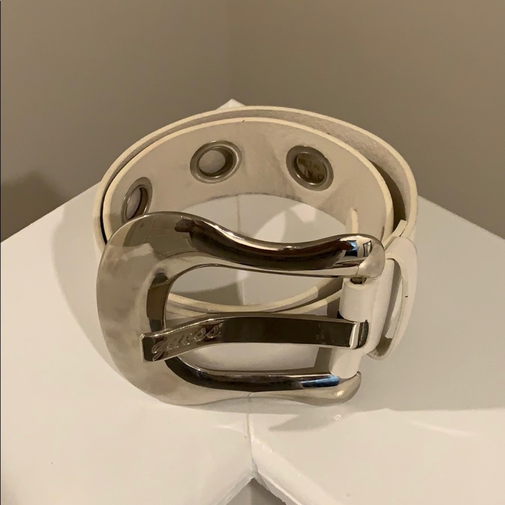 Guess White Buckle Waist Belt